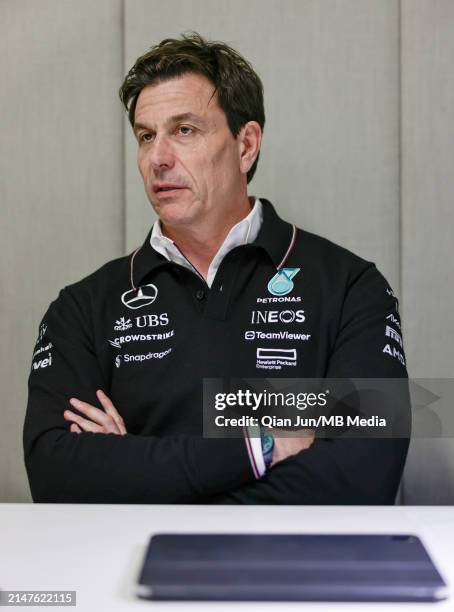 Toto Wolff of Germany and Mercedes-AMG PETRONAS F1 Team during qualifying ahead of the F1 Grand Prix of Japan at Suzuka International Racing Course...