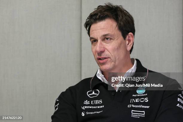 Toto Wolff of Germany and Mercedes-AMG PETRONAS F1 Team during qualifying ahead of the F1 Grand Prix of Japan at Suzuka International Racing Course...