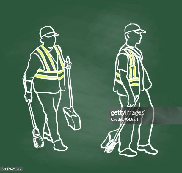 city street cleaning crew chalkboard - white sweep stock illustrations