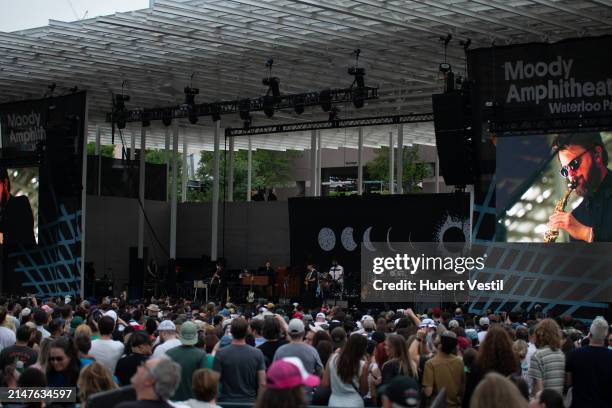 View of the crowd during Vampire Weekend's Total Solar Eclipse Show at Moody Amphitheater at Waterloo Park on April 08, 2024 in Austin, Texas.