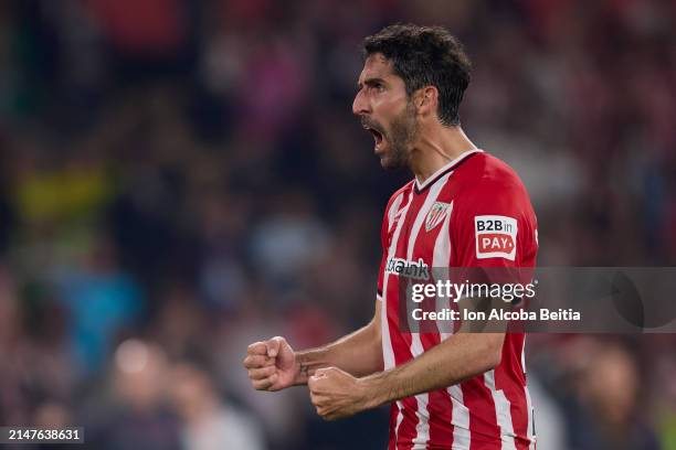 Raul Garcia of Athletic Club celebrates a goal during the penalty shootout during the Copa del Rey Final match between Athletic Club and Real...