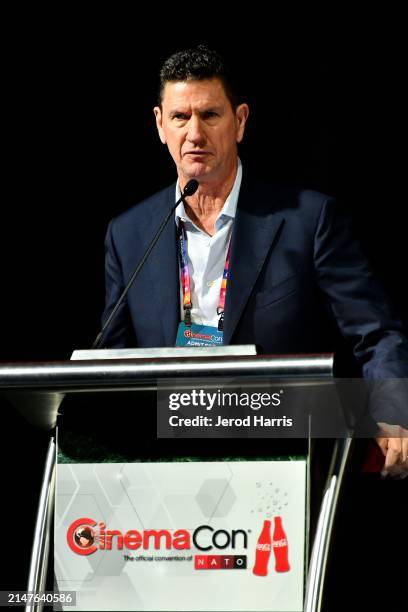 Damian Keogh, President & CEO, The Hoyts Group, speaks at International Day Programming during CinemaCon, the official convention of the National...