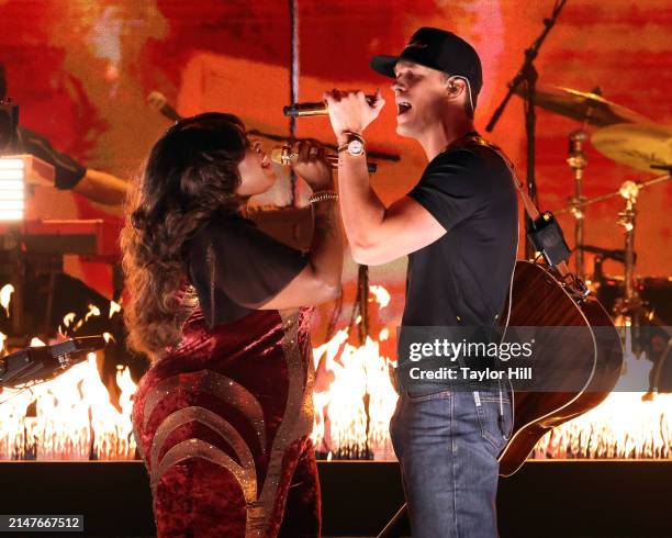 Brittney Spencer and Parker McCollum perform during the 2024 CMT Music Awards at Moody Center on April 07, 2024 in Austin, Texas.