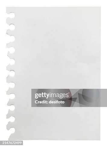 A vertical vector illustration of empty blank plain off white colored ripped paper page from a spiral notepad with holes from puncher as torn left edge border A vertical vector illustration of empty blank plain off white colored ripped paper page from a spiral notepad with holes from puncher as torn left edge border