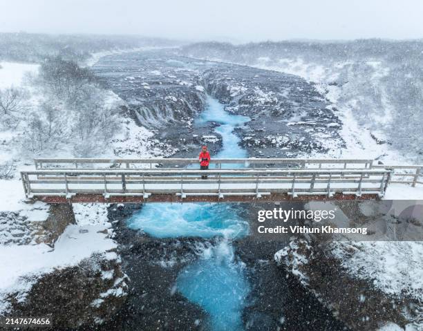 bruarfoss waterfall in winter at iceland - reykjavik stock pictures, royalty-free photos & images