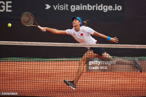 Zheng Qinwen of China attends a training session ahead of the Billie Jean King Cup 2024 Asia-Oceania Group I campaign at the Moon Island Clay Park on...