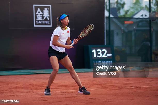 Zheng Qinwen of China attends a training session ahead of the Billie Jean King Cup 2024 Asia-Oceania Group I campaign at the Moon Island Clay Park on...