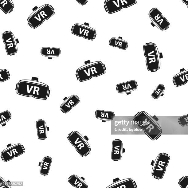 vr headset - virtual reality. seamless pattern. icons on white background - wide angle background stock illustrations