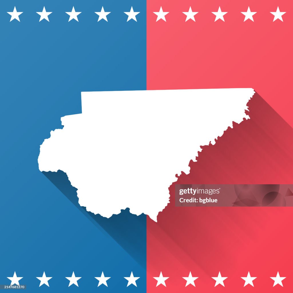 Rabun County, Georgia. Map on blue and red background