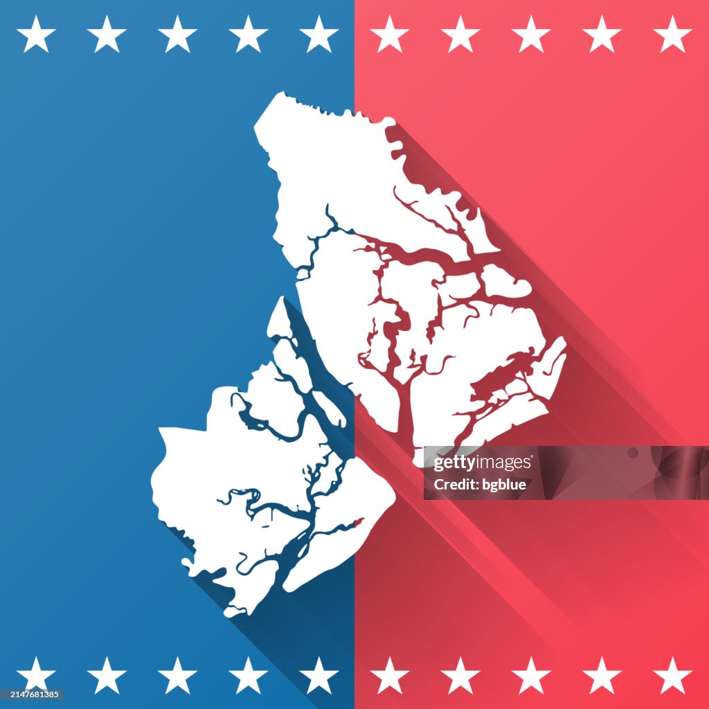 Beaufort County, South Carolina. Map on blue and red background