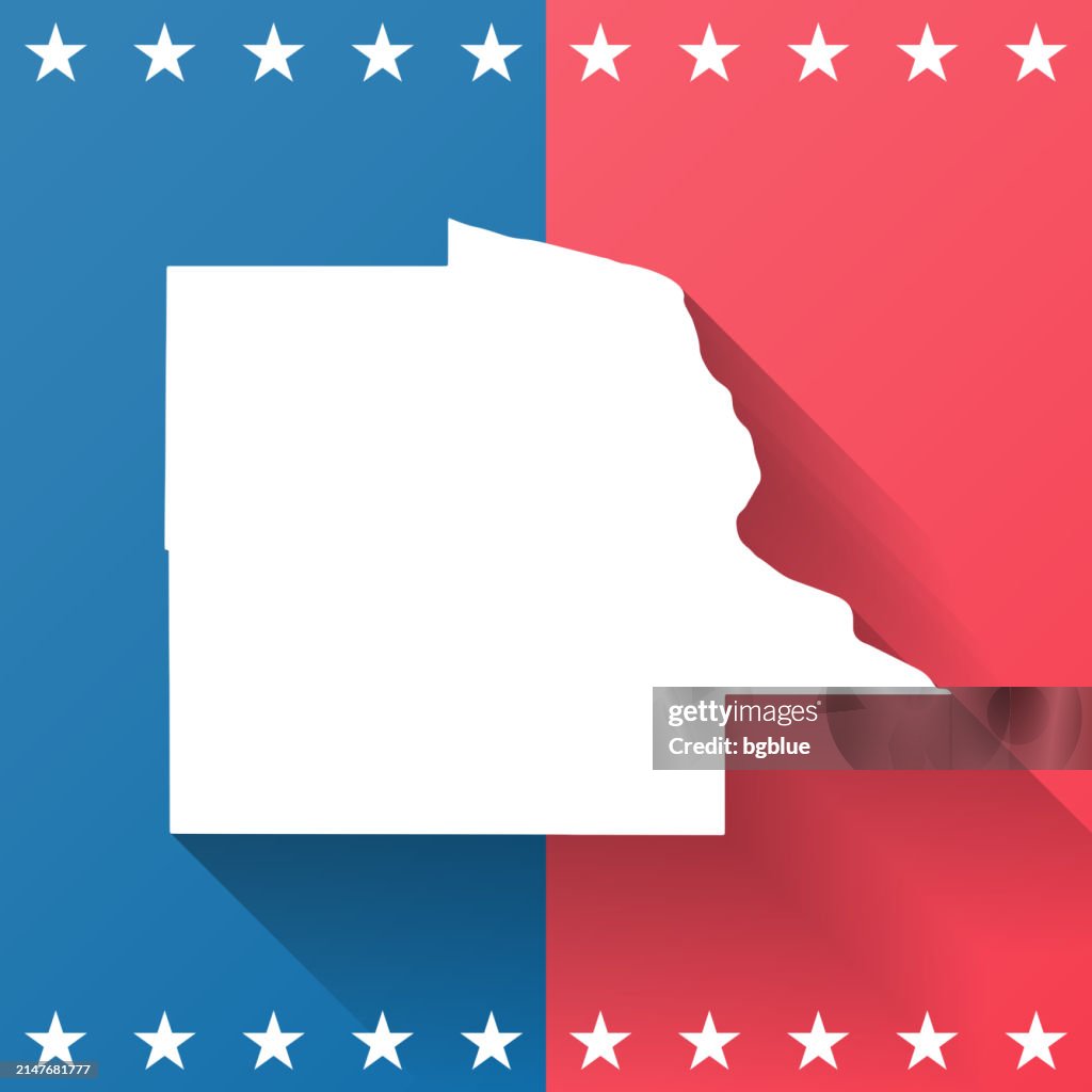 Dubuque County, Iowa. Map on blue and red background