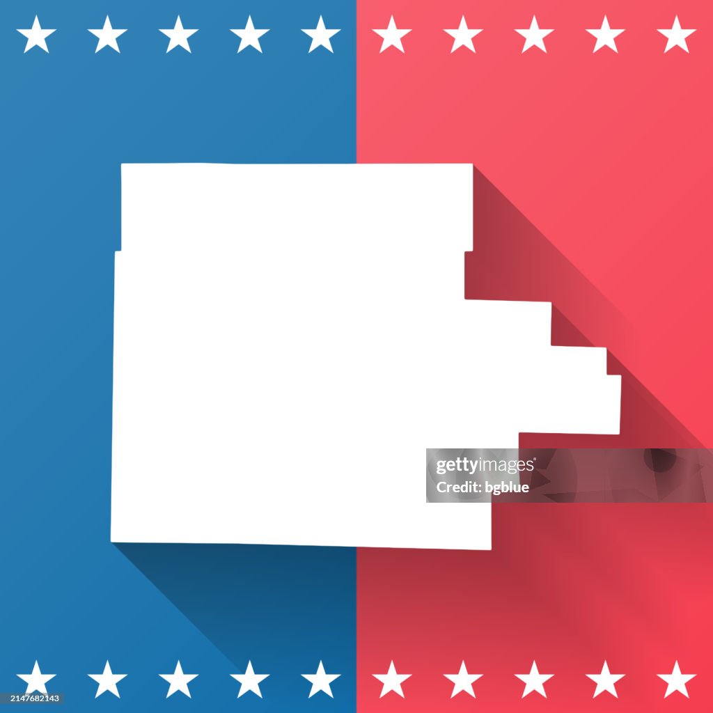 Garland County, Arkansas. Map on blue and red background