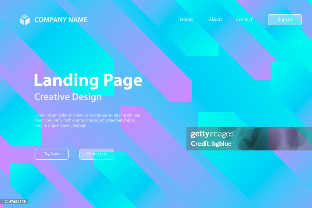 Landing page Template - Abstract design with geometric shapes - Trendy Blue Gradient