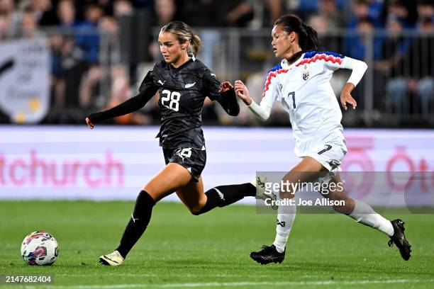 Macey Fraser of New Zealand makes a run with the ball during the International Friendly match between New Zealand Football Ferns and Thailand at...
