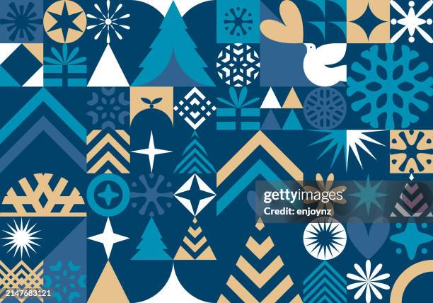 blue and gold abstract bauhaus christmas card design - dessert background vector stock illustrations
