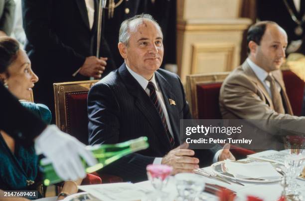 Soviet leader Mikhail Gorbachev attending a function during a visit to France, October 1985.