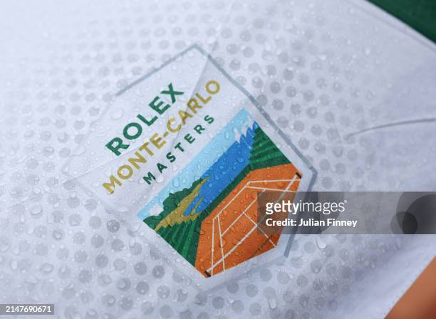 An umbrella is seen as rain delays play during day three of the Rolex Monte-Carlo Masters at Monte-Carlo Country Club on April 09, 2024 in...