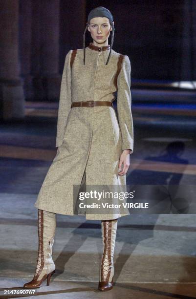 Caitriona Balfe walks the runway during the Alexander McQueen Ready to Wear Fall/Winter 2002-2003 fashion show as part of the Paris Fashion Week on...