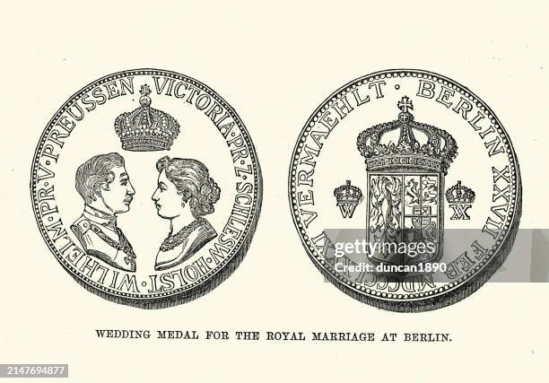 wedding medal for, royal wedding in berlin, germany, 1881, wilhelm ii and augusta victoria of schleswig-holstein - augusta victoria of schleswig holstein 幅插畫檔、美工圖案、卡通及圖標