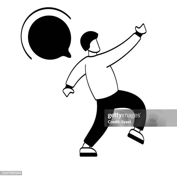 fictional character marching with speech bubble - protesters walking stock illustrations