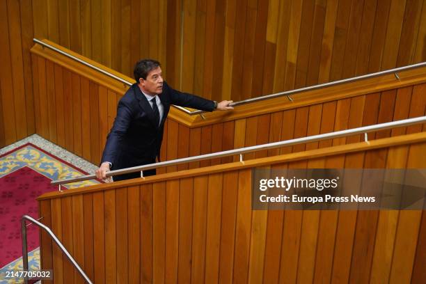 The leader of the PSdeG, Jose Ramon Gomez Besteiro, arrives at the second investiture debate in the Galician Parliament on April 9 in Santiago de...