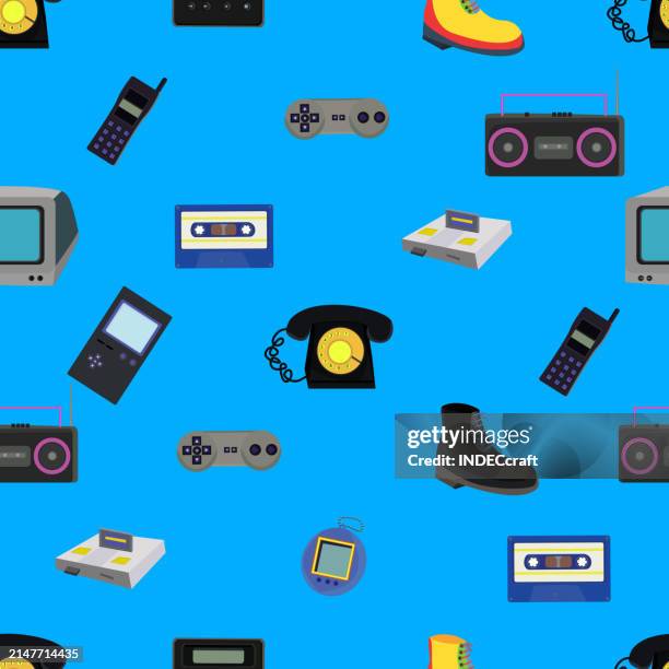 90s elements seamless pattern - vhs stock illustrations