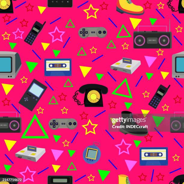 90s elements seamless pattern - vhs stock illustrations