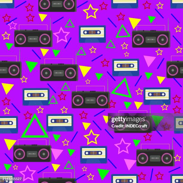 tape recorder and cassette tape seamless pattern - deck background stock illustrations