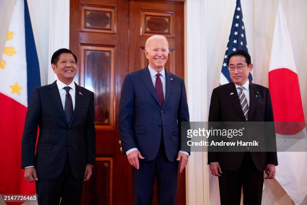 President Joe Biden holds a trilateral meeting with Japanese Prime Minister Fumio Kishida and Filipino President Ferdinand Marcos at the White House...