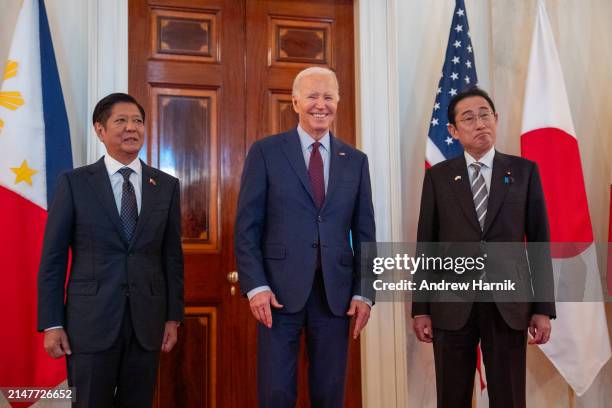 President Joe Biden holds a trilateral meeting with Japanese Prime Minister Fumio Kishida and Filipino President Ferdinand Marcos at the White House...