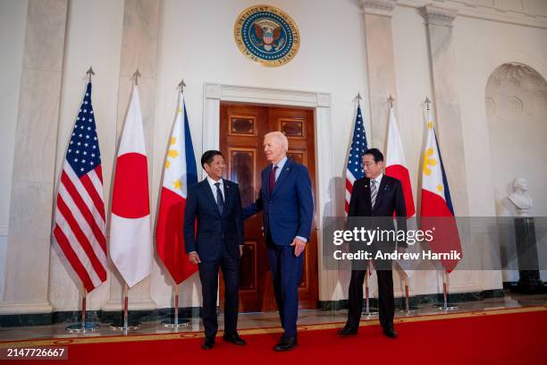 President Joe Biden holds a trilateral meeting with Japanese Prime Minister Fumio Kishida and Filipino President Ferdinand Marcos at the White House...