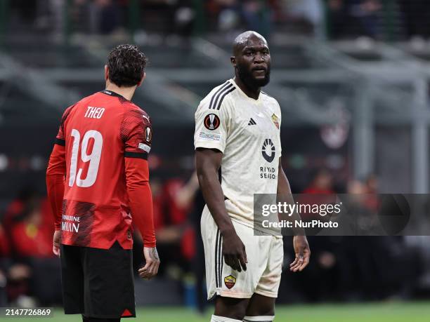 Romelu Lukaku is playing in the Europa League 2023-2024 match between Milan and Roma in Milan, Italy, on April 11, 2024.