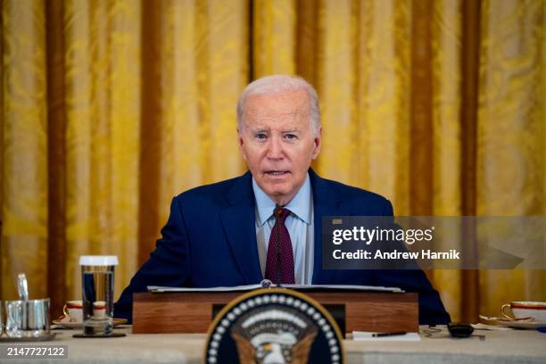 President Joe Biden speaks during a trilateral meeting with Japanese Prime Minister Fumio Kishida and Filipino President Ferdinand Marcos in the East...