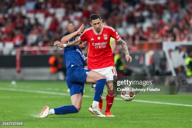 Leonardo BALERDI of Marseille and Angel DI MARIA of Benfica during the UEFA Europa League Quarter-finals match between Benfica and Marseille at...