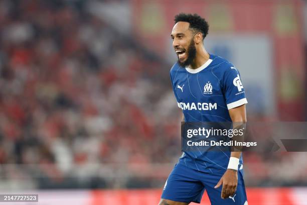 Pierre Aubameyang of Olympique Marseille looks on during the UEFA Europa League 2023/24 Quarter-Final first leg match between SL Benfica and...