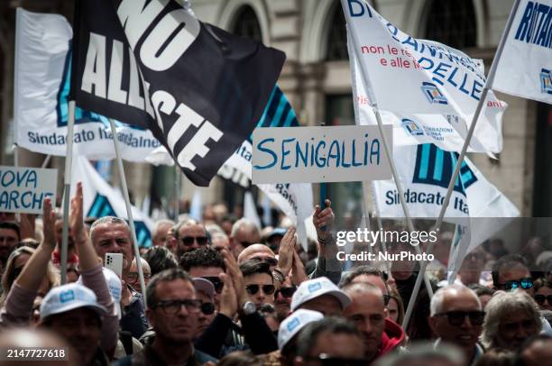 Operators of ''Balneari'' concessions are protesting against the Bolkestein Directive in Piazza Santi Apostoli in Rome, Italy, on April 11 during a...