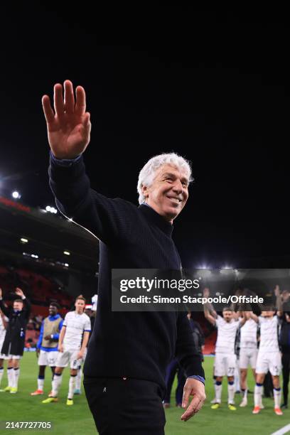 Atalanta head coach Gian Piero Gasperini celebrates their victory during the UEFA Europa League 2023/24 Quarter-Final first leg match between...