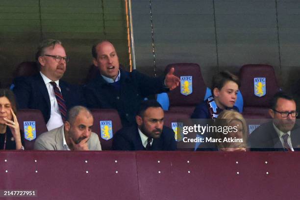 Prince William, Prince of Wales and Prince George of Wales look on during the UEFA Europa Conference League 2023/24 Quarter-final first leg match...