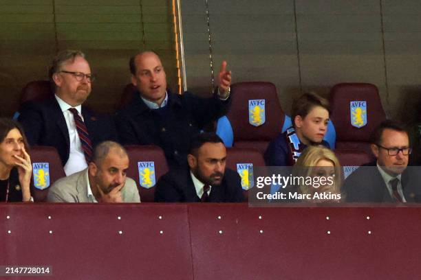 Prince William, Prince of Wales and Prince George of Wales look on during the UEFA Europa Conference League 2023/24 Quarter-final first leg match...