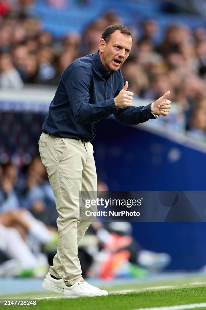 Alberto Gonzalez from Albacete Balompie is gesturing during the Spanish La Liga Hipermotion football match between RCD Espanyol and Albacete Balompie...