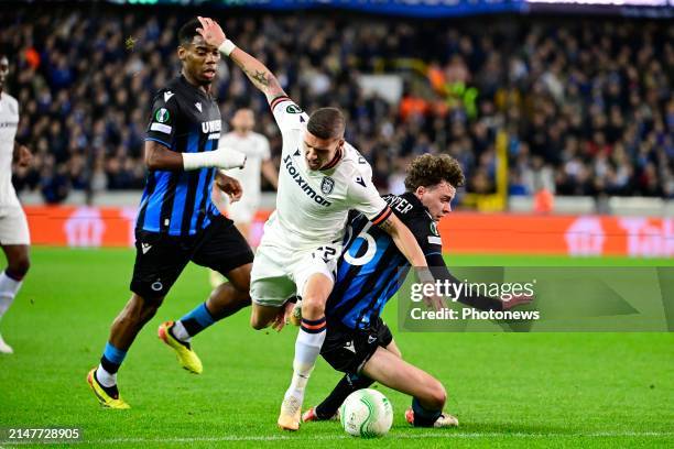 Despodov Kiril forward of Paok FC in duel with De Cuyper Maxim midfielder of Club Brugge during the UEFA Europa Conference League Quarter-final 1st...