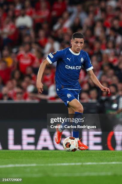 Amine Harit of Olympique Marseille during the UEFA Europa League 2023/24 Quarter-Final first leg match between SL Benfica and Olympique Marseille at...