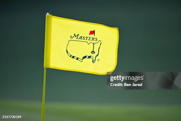 Masters pin flag is seen during the first round of Masters Tournament at Augusta National Golf Club on April 11, 2024 in Augusta, Georgia.