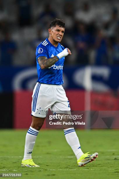 Lucas Romero of Cruzeiro celebrates after scoring the first goal of the match between Cruzeiro and Alianza Petrolera as part of the Copa CONMEBOL...