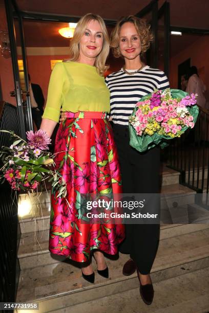 Saskia Valencia and Lara Joy Koerner attend the theatre premiere of "Das perfekte Geheimnis" at Komödie im Bayerischen Hof on April 11, 2024 in...