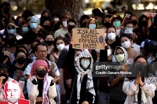 Over 200 Pomona College students and students from the other Claremont Colleges, protest and rally for Pomona College to divest from Israel, Israel...