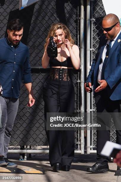 Joey King is seen arriving at 'Jimmy Kimmel Live' on April 11, 2024 in Los Angeles, California.