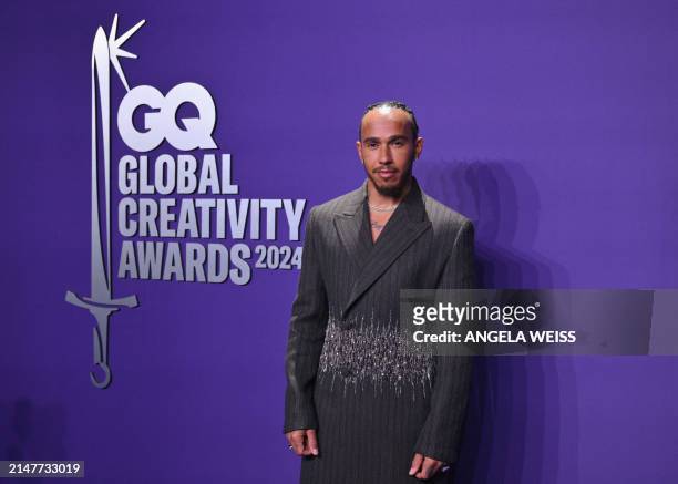 British race car driver Lewis Hamilton arrives for the second annual GQ Global Creativity awards at WSA in New York, April 11, 2024.