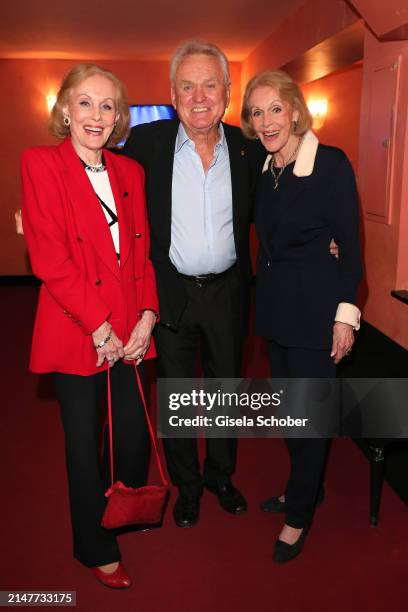 Alice Kessler, Sepp Maier and Ellen Kessler during the theatre premiere of "Das perfekte Geheimnis" at Komödie im Bayerischen Hof on April 11, 2024...