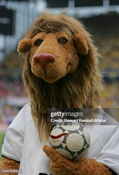 June 20: Goleo VI mascot before the FIFA World Cup Finals 2006 Group B match between Sweden and England at Rheinenergiestadion on June 20, 2006 in...